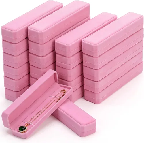 Vista 10 de Batiyeer Paquete de 24 cajas de joyería de terciopelo a granel, cajas de Beige