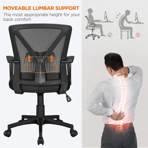Vista 5 de Topeakmart Escritorio giratorio de oficina ergonómico de malla ajustable soporte lumbar para computadora, respaldo medio, reposabrazos