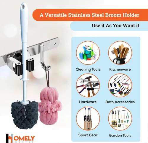 Vista 7 de Homely Center Soporte de pared para fregona y escoba, organizador de armario resistente para garaje, cocina, organización de lavandería, colgador