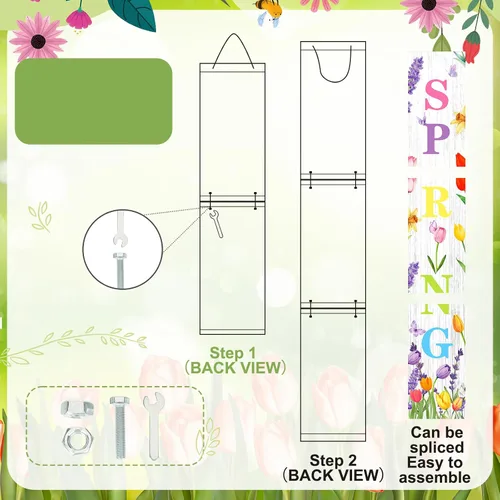 Vista 6 de Suzile Letrero de Pascua de 47.2 x 7.8 pulgadas, letrero de Pascua para puerta delantera, para porche de granja, para exteriores, decoración