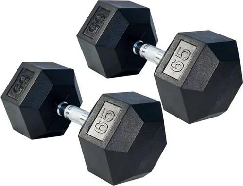 Vista 10 de Gronk Fitness Pares de mancuernas hexagonales de goma, 5 libras a 70 libras, equipo de entrenamiento para hombres y mujeres, hierro fundido