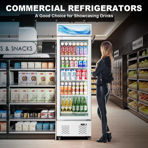 Vista 5 de 11 Cu.ft White Commercial Display Refrigerator Cooler,Glass Door Beverage Refrigerators with LED Light and 5 Shelves