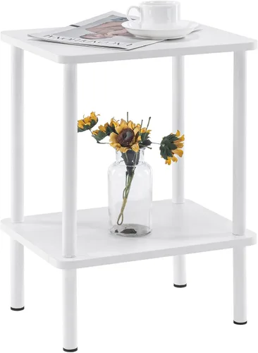 Vista 21 de Apicizon - Mesa auxiliar de 2 niveles, pequeña mesa auxiliar con patas de madera maciza, mesa de noche estilo boho con estante de almacenamiento