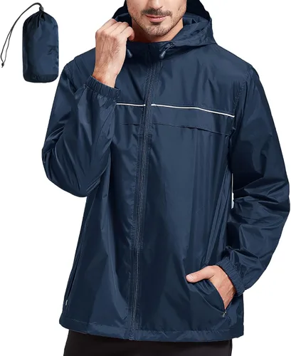 Vista 52 de SWISSWELL Chaqueta impermeable para hombre, rompevientos, ligera con capucha para uso diario casual