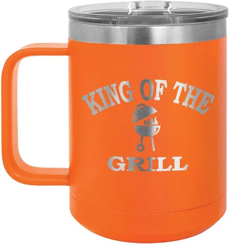 Vista 17 de King Of The Grill Black Taza de café de 15 oz con tapa deslizante Taza de café de viaje aislada Idea de regalo para barbacoa y parrilla
