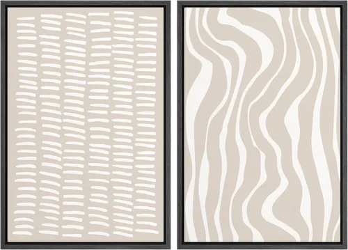 Vista 20 de SIGNWIN Lienzo enmarcado para pared, juego de arte de collage de ondas en espiral de mediados de siglo, formas abstractas, acogedor, neutro