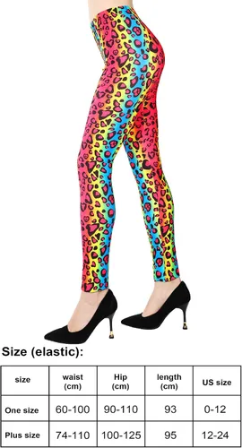 Vista 5 de SATINIOR Leggings de los años 80 para mujer, leggings estampados suaves de los años 80, estilo de los años 80, pantalones de neón para mujer