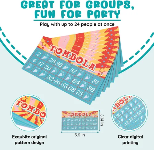 Vista 4 de Extguds Juego de bingo Tombola, Vintage Tombola italiano, lotería rusa con número 1-90 para lotería, para hasta 24 jugadores (azul)
