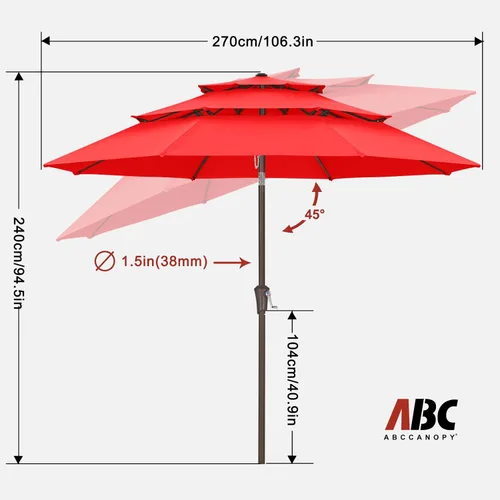 Vista 23 de ABCCANOPY Sombrilla solar de patio de 3 niveles de 11 pies, 32 luces LED Beige