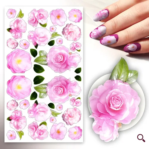 Vista 15 de Pegatinas para uñas (5 hojas) FLONZNAIL Cherry Sakura Real Photo Flowers Garden Vintage Style Ocho