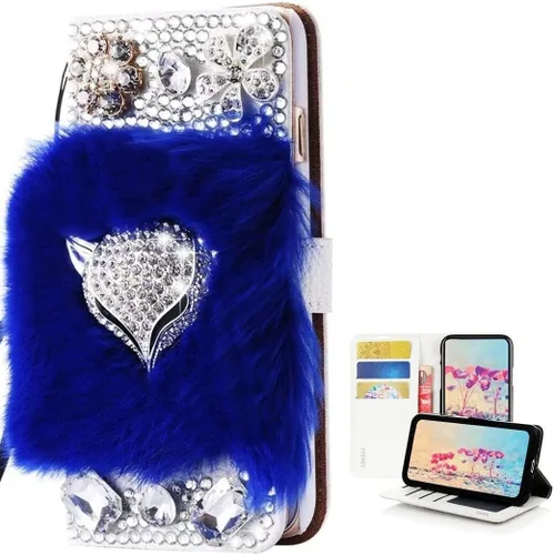 Vista 19 de Bling - Funda tipo cartera para teléfono compatible con Samsung Galaxy Z Fold 3 5G, elegante, diseño de zorro de lujo hecho a mano en 3D, funda