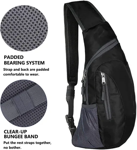 Vista 4 de Peicees Bandoleras para hombre y mujer, mochila de hombro, mini bolsa de día en el pecho, paquete de cuerpo cruzado pequeño