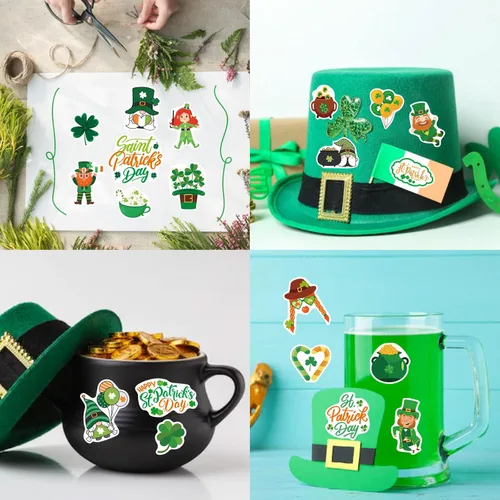 Vista 5 de 324 PIEZAS Adhesivos del Día de San Patricio - Adhesivos de Trébol para Niños Sombrero de Duende de Clover Irlandés Adhesivos Temáticos para Fiestas
