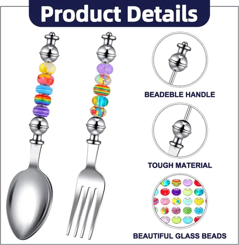 Vista 3 de Lasnten Juego de 6 cucharas con cuentas con 50 cuentas surtidas de agujeros grandes, cucharas decorativas de acero inoxidable, artículos