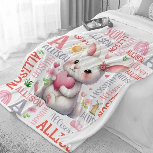 Vista 6 de Manta de conejo personalizada para niños y niñas, manta de bebé ultra suave, regalo personalizado, decoración de manta con nombre, 30 x 40 pulgadas