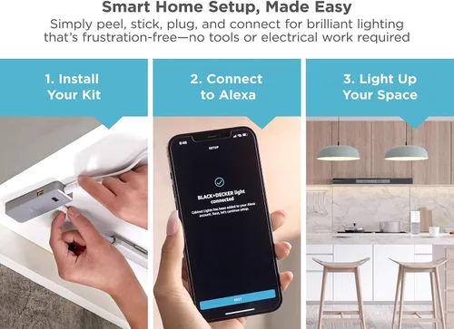 Vista 5 de BLACK+DECKER Funciona con Alexa Kit de iluminación inteligente debajo del gabinete, LED ajustables, (3) barras de 9 pulgadas, color blanco