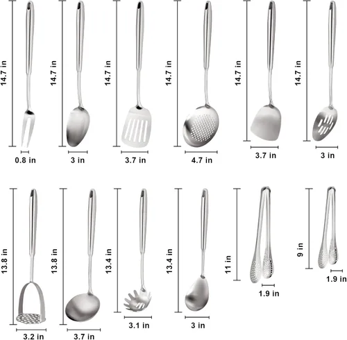 Vista 2 de Juego de utensilios de cocina de acero inoxidable 18 y 10 utensilios de cocina de acero inoxidable - Juego de 12 utensilios de cocina de metal grande