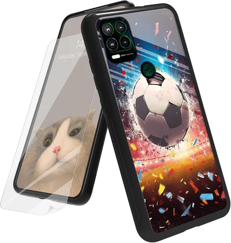 Vista 112 de Funda para Motorola Moto G Play 4G 2024 con protector de pantalla, parte trasera de vidrio templado + funda de silicona suave TPU absorción