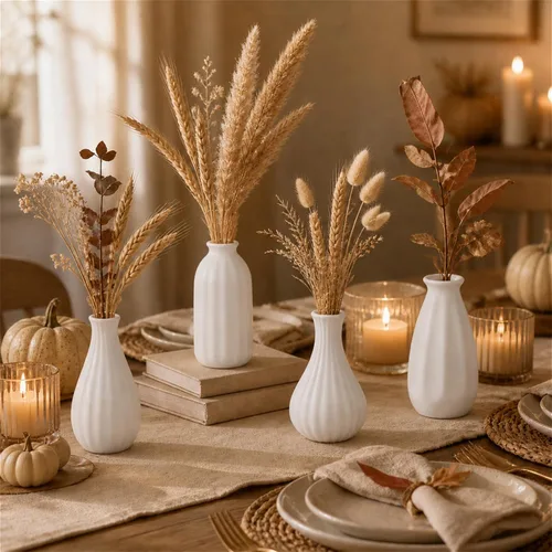 Vista 2 de Jarrón de cerámica blanca para decoración de mesa: jarrones pequeños de NUPTIO para flores, centro de mesa, decoración de mesa para Navidad, hogar