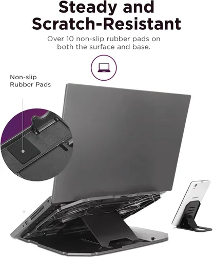 Vista 4 de Lenovo Soporte para laptop 2 en 1: ajustable, portátil, plegable, ergonómico, antideslizante, compatible con portátiles de hasta 15 pulgadas