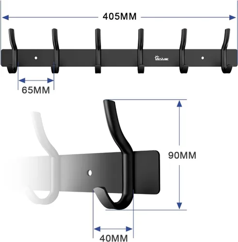 Vista 4 de Percha Percha Perchero 6 Ganchos Heavy Duty Ropa Sombrero Holder Aleación Aluminio Negro