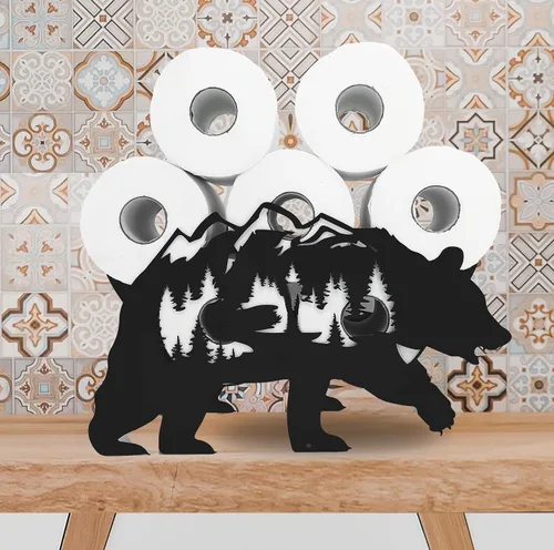 Vista 3 de Black Bear - Soporte de papel higiénico de metal, divertido soporte de papel de animales para baños, organizador independiente con capacidad para 8