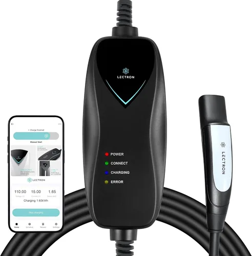 Vista 12 de Lectron Cargador Tesla de Nivel 1 (WiFi) con Control de Aplicación – 12 Amperios, 120V, Enchufe NEMA 5-15, Cable de Extensión de 16 pies, Conector