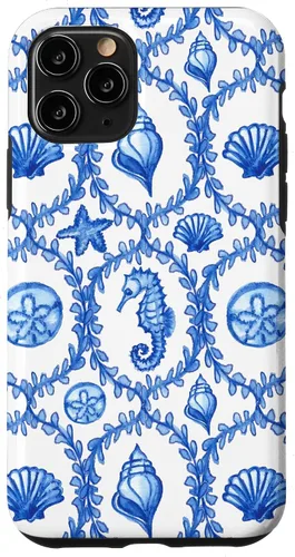 Vista 27 de iPhone 16 Coastal Granddaughter Blue Shells Starfish Seahorse Preppy Case