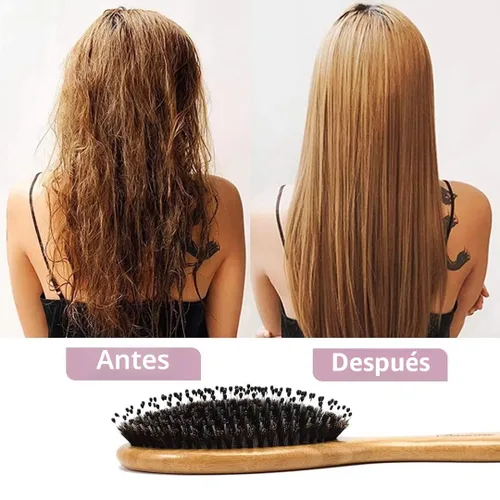 Vista 3 de Juego de Cepillo y Peine con Cerdas de Jabalí para Cabello Rizado, Grueso, Largo, Fino, Seco y Húmedo, el Mejor Cepillo Desenredante de Paleta