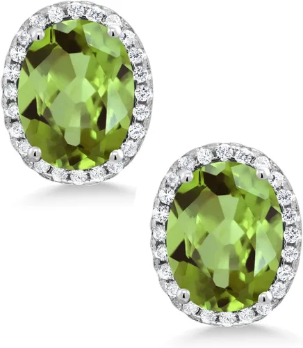 Vista 3 de Gem Stone King 3-5 Cttw Gemstone Birthstone Halo Earrings For Women 9X7MM Oval Cut 925 Sterling Silver Fine Jewelry Gifts for Her Mom Women Wife