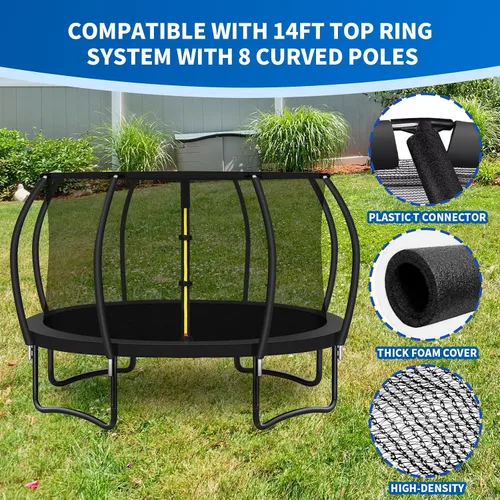Vista 6 de 8 postes curvos para cama elástica de 14 pies con red de recinto Safety enclosure net and 8 curved poles, plastic T connectors, fiberglass rods