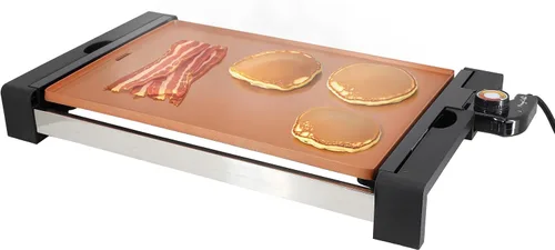 Vista 14 de MegaChef Parrilla eléctrica con revestimiento antiadherente de cobre, control de temperatura ajustable y bandeja de goteo, versátil electrodoméstico