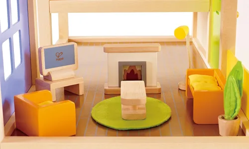 Vista 2 de Hape juego de sala con muebles multimedia, casa de muñecas, de madera