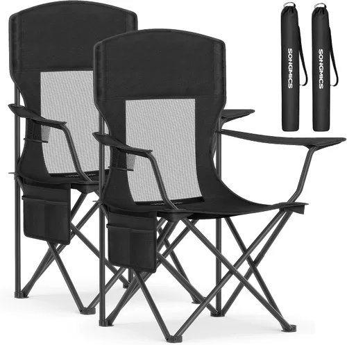 Vista 7 de SONGMICS Silla de camping, silla plegable de gran tamaño, cómoda y resistente, capacidad de peso de 352 libras, reposabrazos ajustables con bolsa