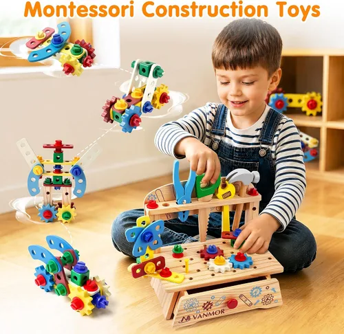 Vista 4 de Juego de herramientas de madera para niños, 57 piezas de juguete
