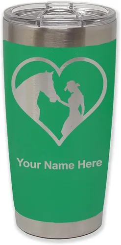 Vista 37 de LaserGram Vaso aislado al vacío de 20 onzas, corazón de vaquera de caballo, grabado personalizado incluido (negro)