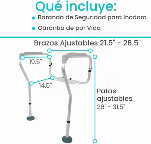 Vista 2 de Armazón de seguridad para ancianos, minusválidos y discapacitados de VIVE, pasamanos de seguridad, peso ajustable With Arms, Safety Support