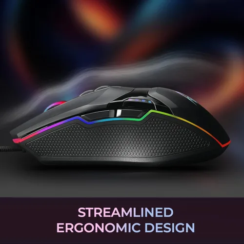 Vista 5 de Adesso iMouse X5 USB RGB iluminado para juegos - 7 botones, peso ajustable, interruptor DPI de 6 niveles hasta 6400, sensor óptico, diseño