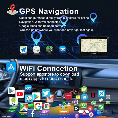 Vista 4 de CUSP Radio estéreo de coche de doble DIN de 10.1 pulgadas, unidad principal Android con CarPlay inalámbrico y Android Auto, 4 GB de RAM 64 GB ROM