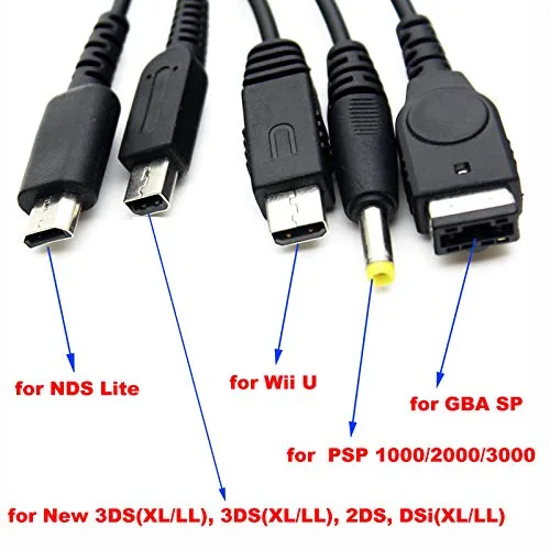 Vista 7 de Skywin Cable cargador USB 5 en 1 para Nintendo Multi sistema Nintendo DSi cable cargador compatible con Nintendo NDS Lite, Wii U, 3DS, 2DS, PSP
