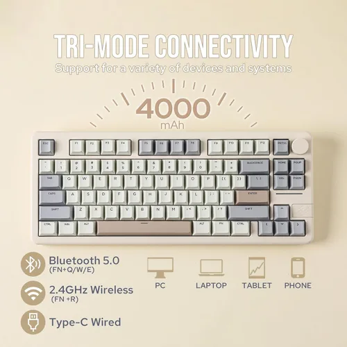 Vista 3 de EPOMAKER Galaxy70 - Teclado inalámbrico para juegos, 75% de aluminio, Bluetooth 5.02.4GHzUSB-C con cable, programable, intercambiable en caliente
