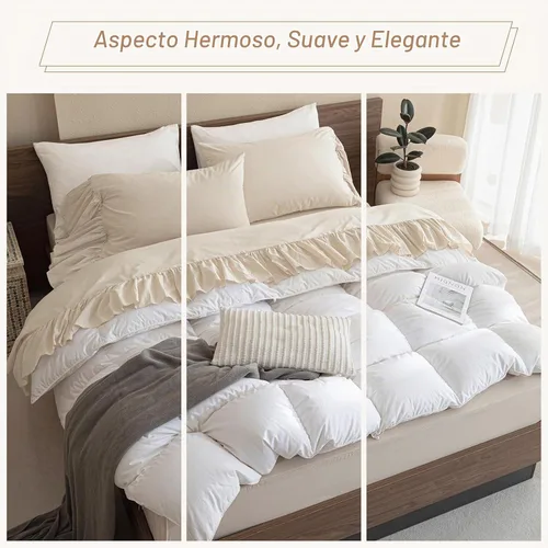 Vista 2 de QSH Juego de sábanas de algodón 100% Queen, sábanas con volantes de trigo para granja, ropa de cama vintage chic shabby 3 piezas, juego de cama