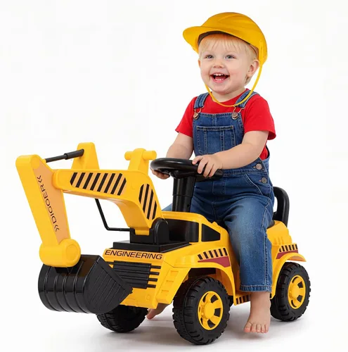 Vista 10 de HONEY JOY Ride On Excavadora, Coche de empuje para manejar para niños pequeños, Bulldozer de excavación al aire libre con pala funcional