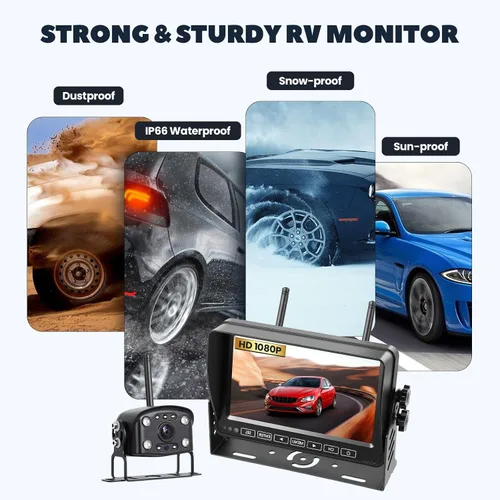Vista 7 de Cámara de respaldo inalámbrica con monitor de 7 pulgadas, sistema de cámara de respaldo RV 1080P con grabación de video, cámaras de visión trasera