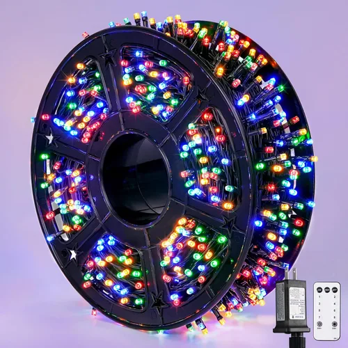 Vista 42 de JMEXSUSS 400 luces LED de Navidad rojas, blancas y verdes, luces de árbol de Navidad de 132 pies con control remoto, tira de luces para interiores