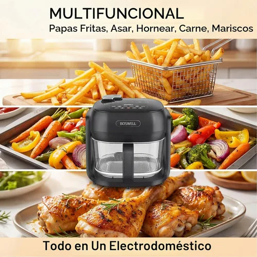 Vista 5 de Freidora de aire de vidrio de 7.5 cuartos de galón, cuenco para freír transparente, circulación de aire caliente de 360°, control táctil digital,