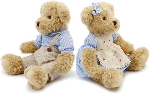 Vista 2 de oits cute Paquete de 2 osos de peluche, lindo animal de peluche, regalo para parejas, juguete de peluche suave de 11 pulgadas (ropa a cuadros azules)