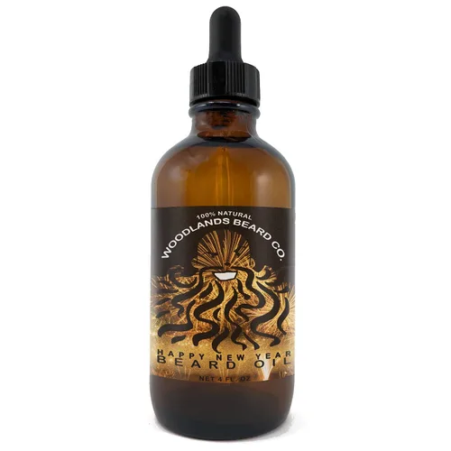 Vista 5 de Aceite para barba Happy New Year perfumado con pachulí, vainilla, naranja dulce e incienso (1 oz.)