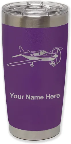 Vista 38 de LaserGram Vaso aislado al vacío de 20 onzas, avión de ala baja, grabado personalizado incluido (negro) Engraved Gift for Pilots, Vacuum Insulated