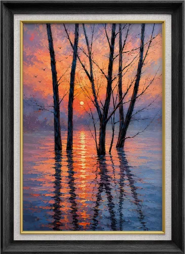 Vista 234 de MUDECOR Lienzo enmarcado prémium para pared, pinos nevados en bosque de invierno, ilustraciones modernas, arte contemporáneo, escénico, divertido